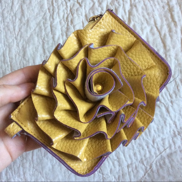 SOLD Rose Ruffle Coin Pouch Yellow - Picture 1 of 5